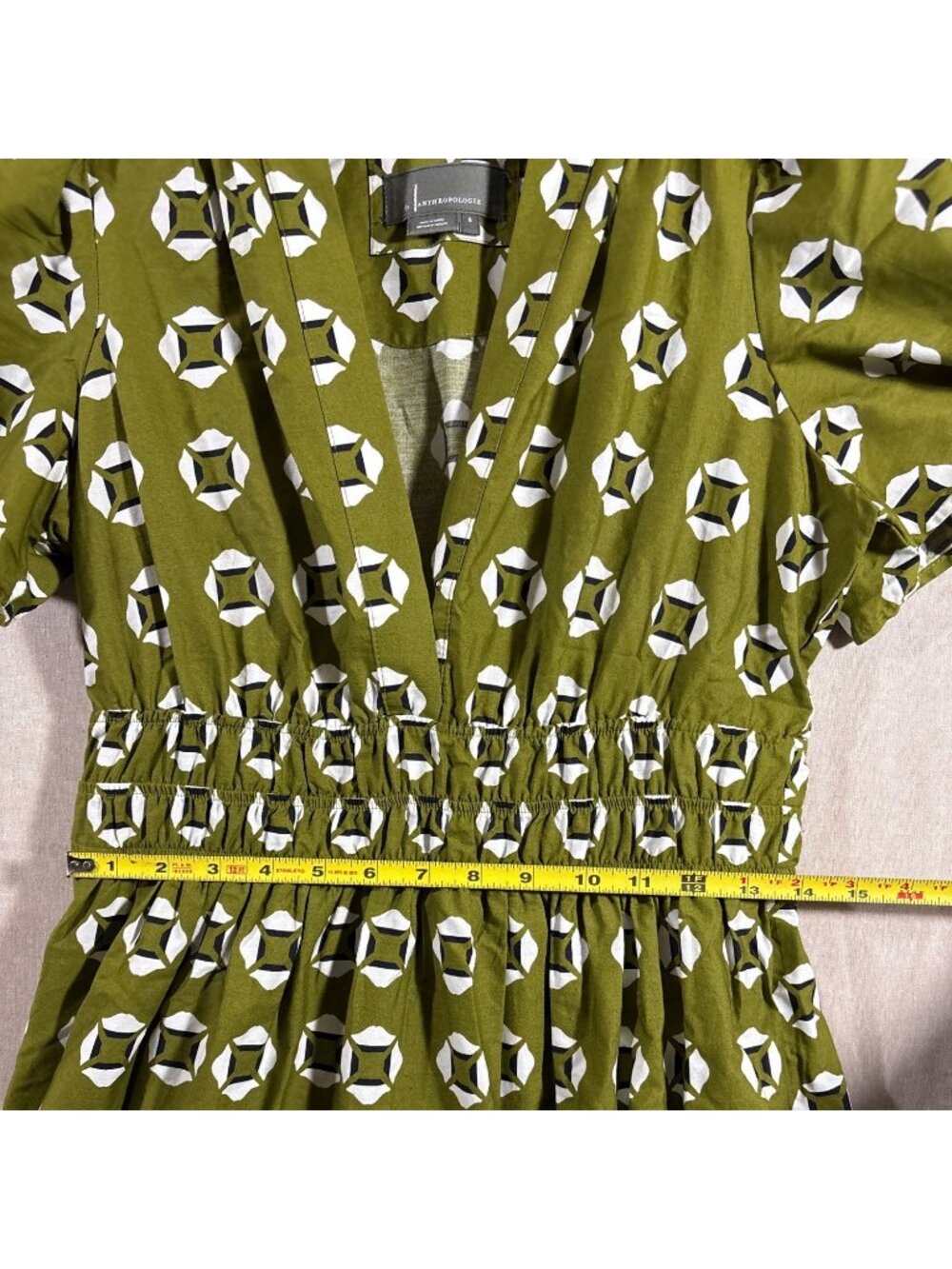Anthropologie Somerset Olive Green Geometric Print Maxi Dress Size S Pockets - Picture 8 of 11